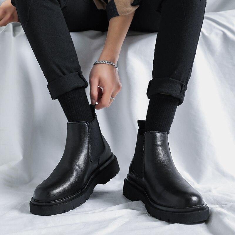 Men's Winter Faux Leather Chelsea Boots - AM APPAREL