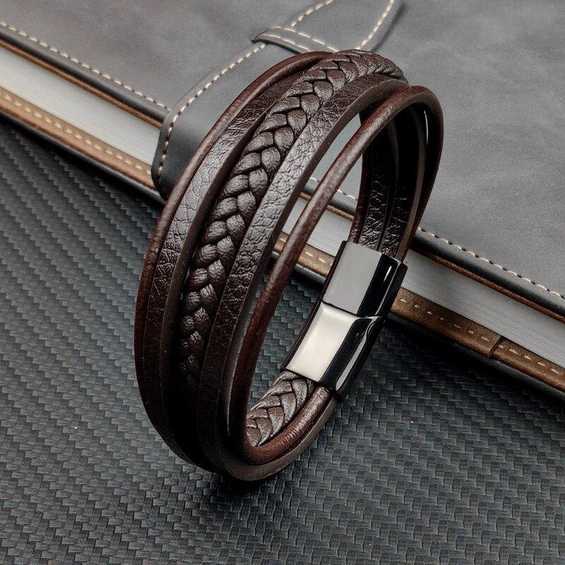 Men's Woven Multi-layer Leather Bracelet - AM APPAREL