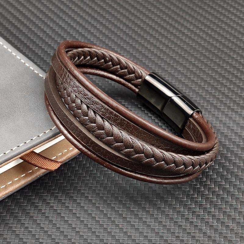 Men's Woven Multi-layer Leather Bracelet - AM APPAREL