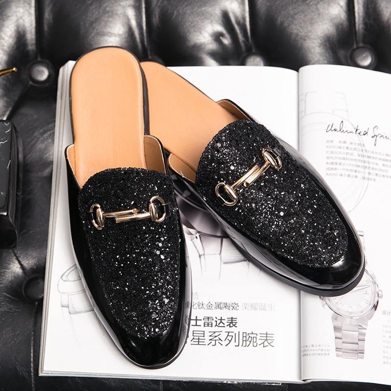 Mne's Pantent Leather Mules Backless Loafers - AM APPAREL