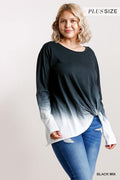 Ombre Print Long Sleeve Top With Gathered Front Detail And Raw Hem - AM APPAREL