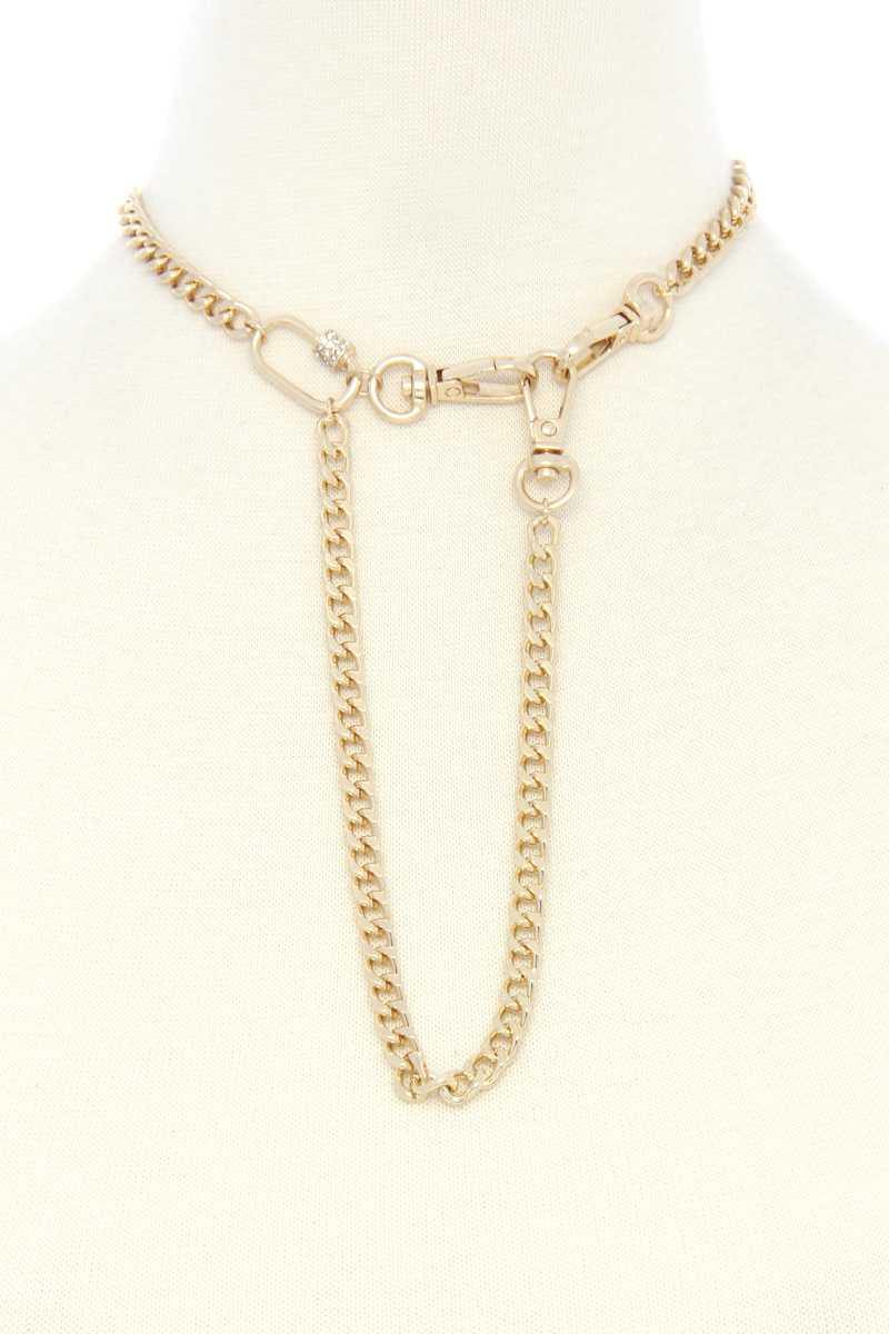 Oval Charm Curb Link Metal Necklace - AM APPAREL