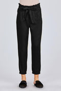 Paperbag W/bow Tie Elastic Hem Long Linen Pants - AM APPAREL
