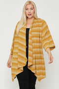 Plus Size Kimono Style Striped Cardigan - AM APPAREL