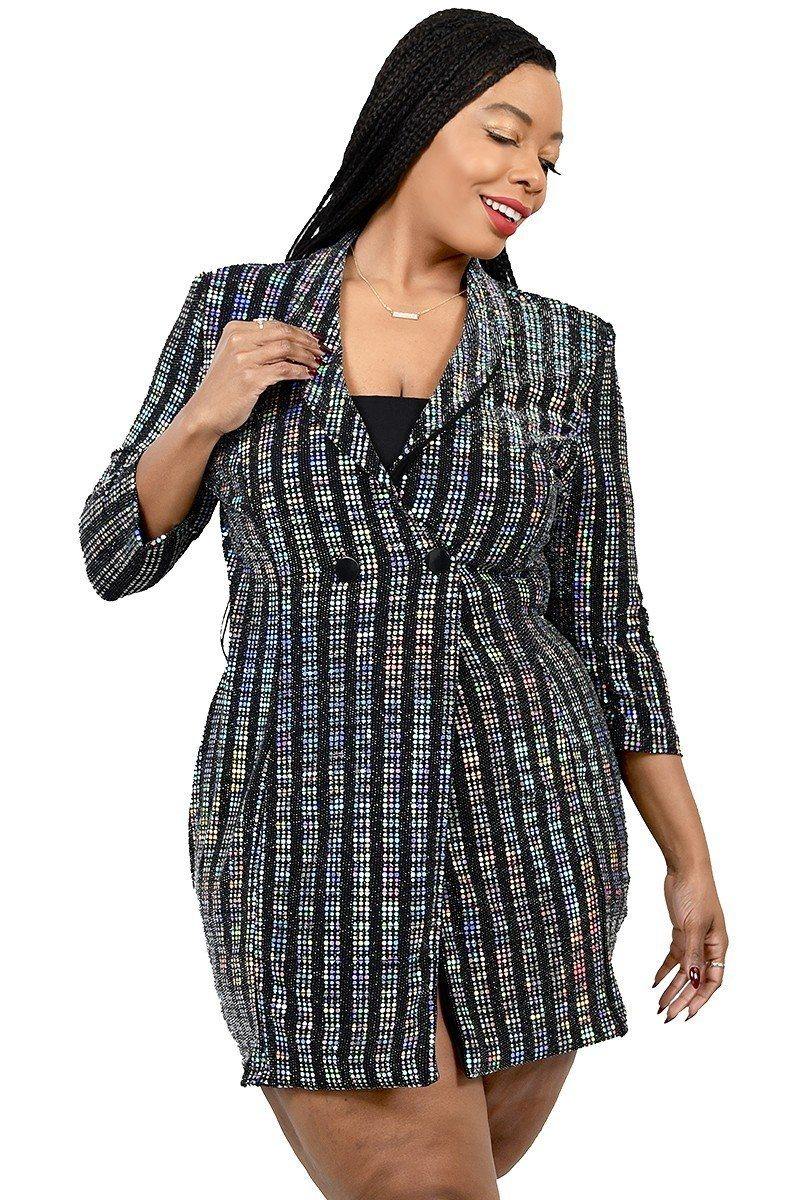 Plus Size Metallic Stripe Jacket Dress - AM APPAREL