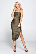 Ruched Belted Midi Dress - AM APPAREL