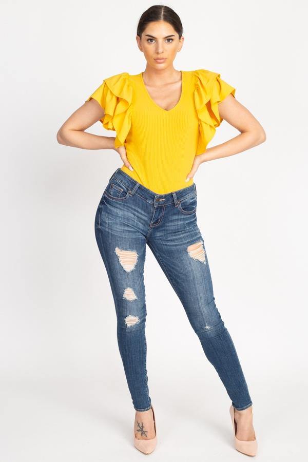 Ruffle Tiered Ribbed Top - AM APPAREL