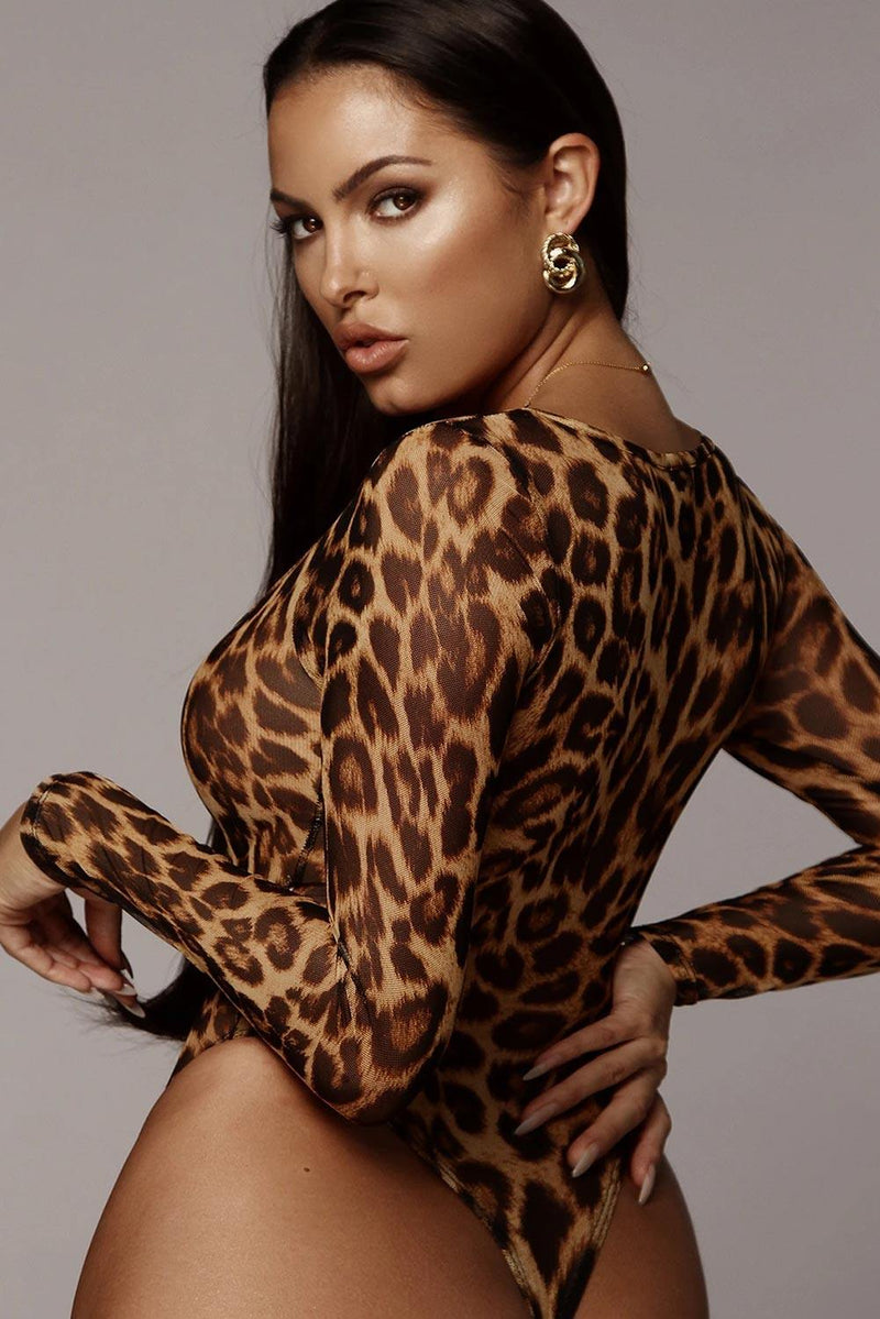 Scoop Neck Cheetah Mesh Bodysuit - AM APPAREL