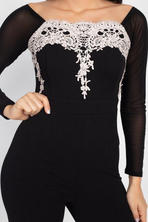 Self Tie Lace Embroidered Jumpsuit - AM APPAREL
