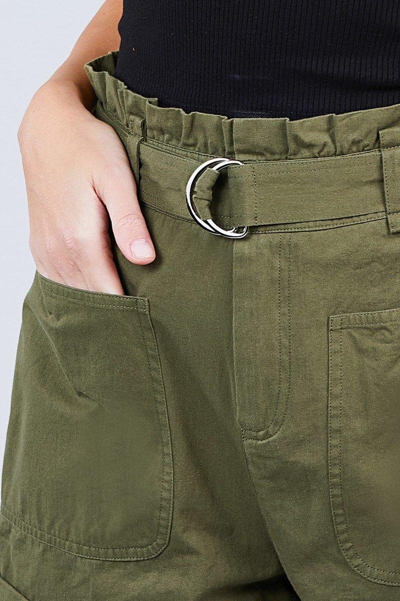 Side Pocket Rolled Up Paper Bag Cotton Shorts - AM APPAREL