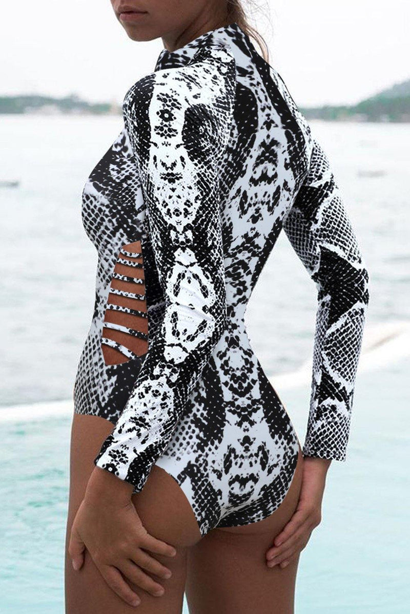 Snake Print Zipper Cut-Out Wetsuit - AM APPAREL