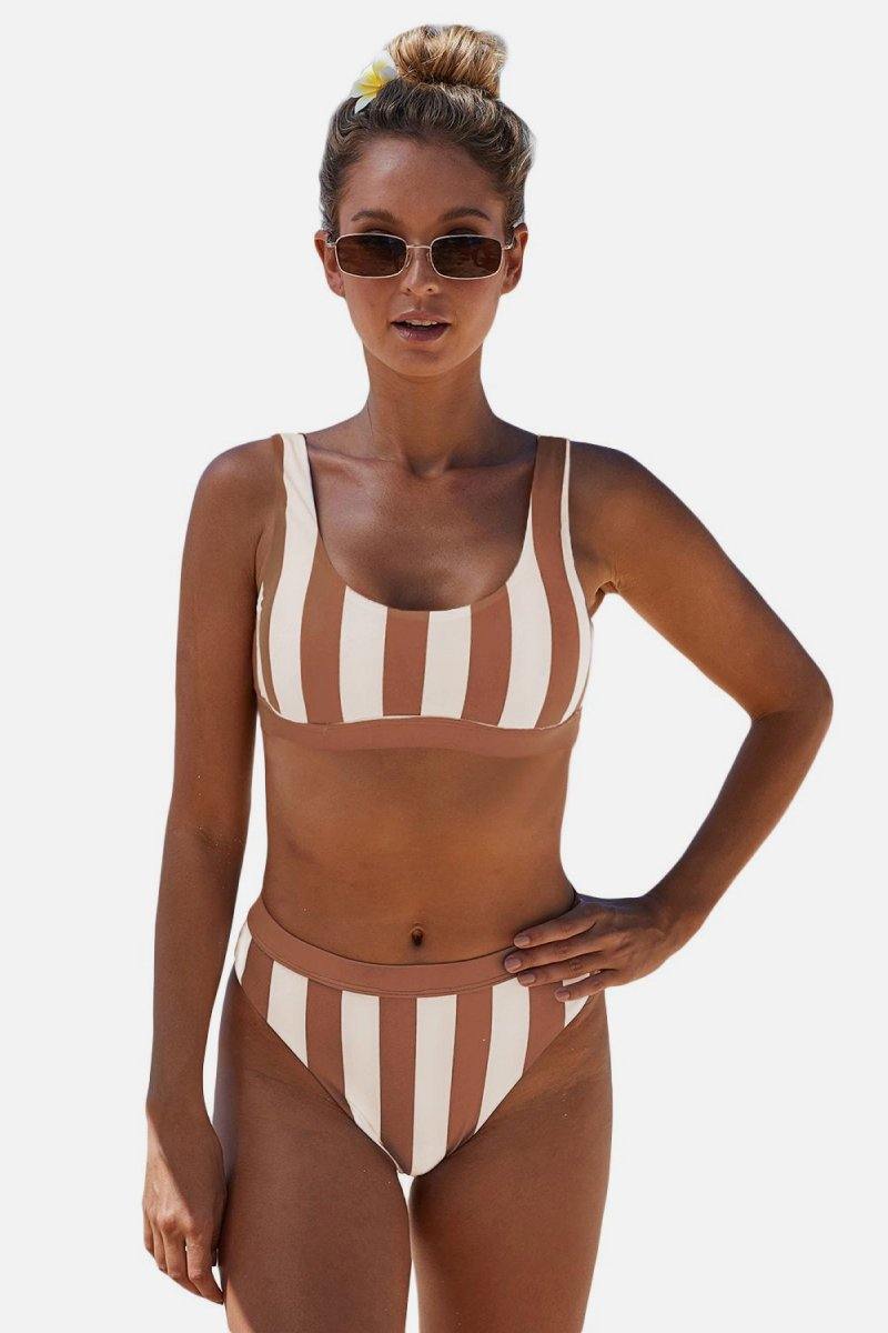 Striped Tank High Waist Bikini - AM APPAREL