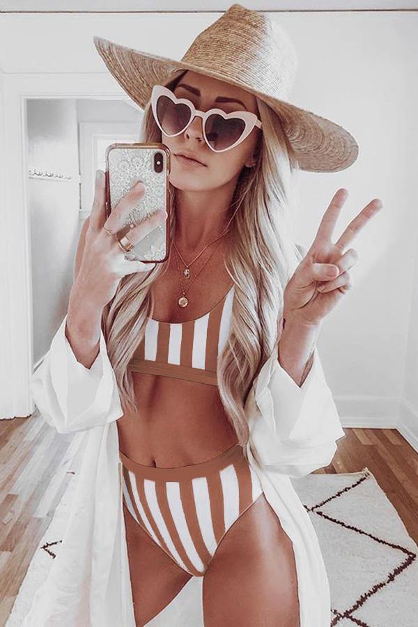 Striped Tank High Waist Bikini - AM APPAREL