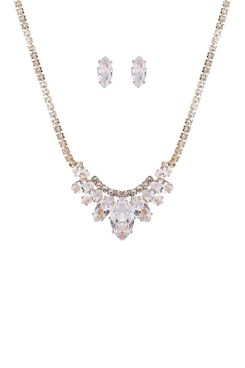 Stylish Crystal Rhinestone Necklace And Earring Set - AM APPAREL