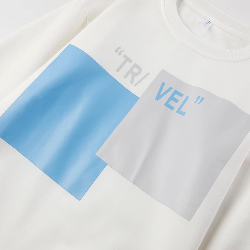 "TRAVEL" Men's Harajuku Letter Color Block Sweatshirt - AM APPAREL