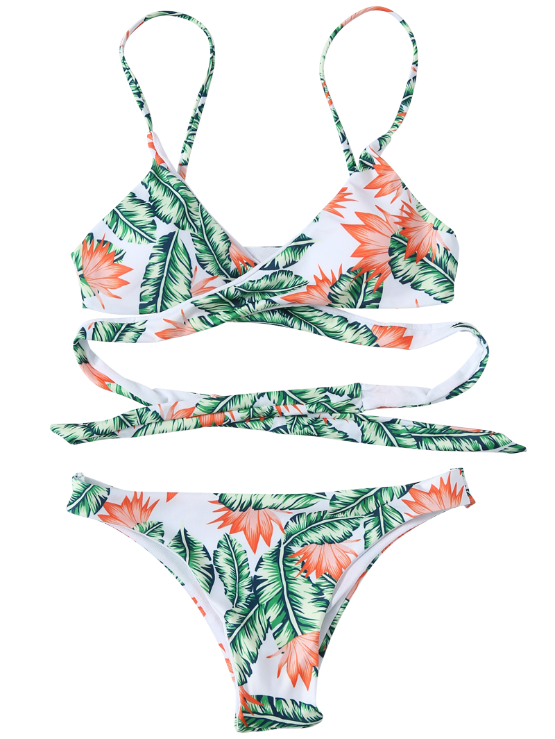 Tropical Print Wrap Bikini - AM APPAREL