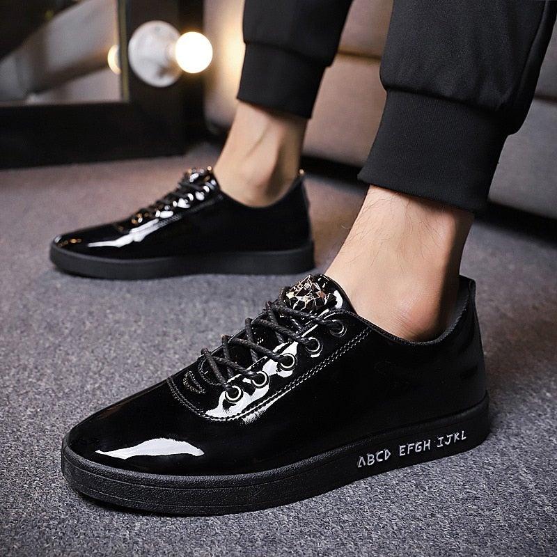 Unisex Off-Bound Alphabet Patent Leather Sneakers - AM APPAREL