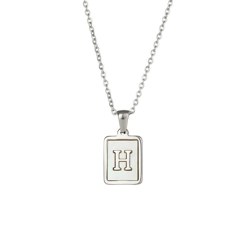 Unisex Square Letter Engraved Pendant Necklace - AM APPAREL