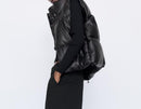 Women's Black Warm Faux Leather Vest - AM APPAREL