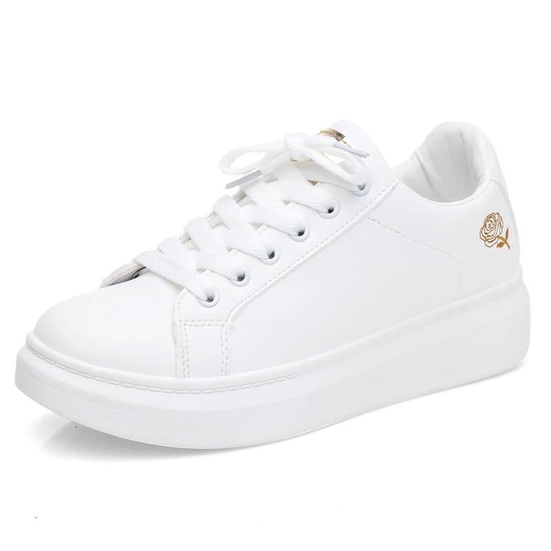 Women's Casual Embroidered White Sneakers - AM APPAREL