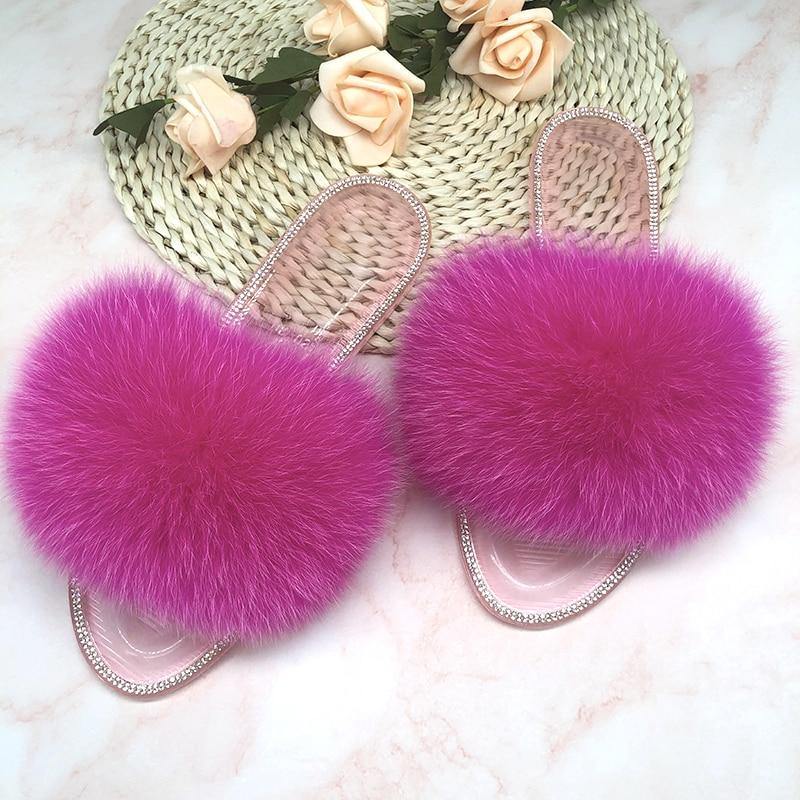 Women's Plush Fox Fur Slippers - AM APPAREL