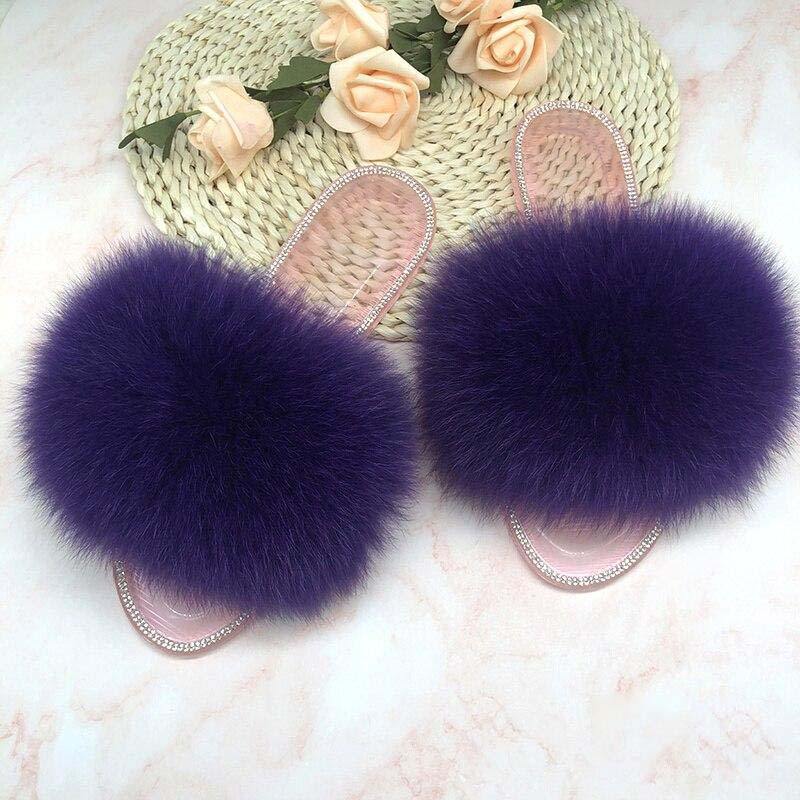 Women's Plush Fox Fur Slippers - AM APPAREL